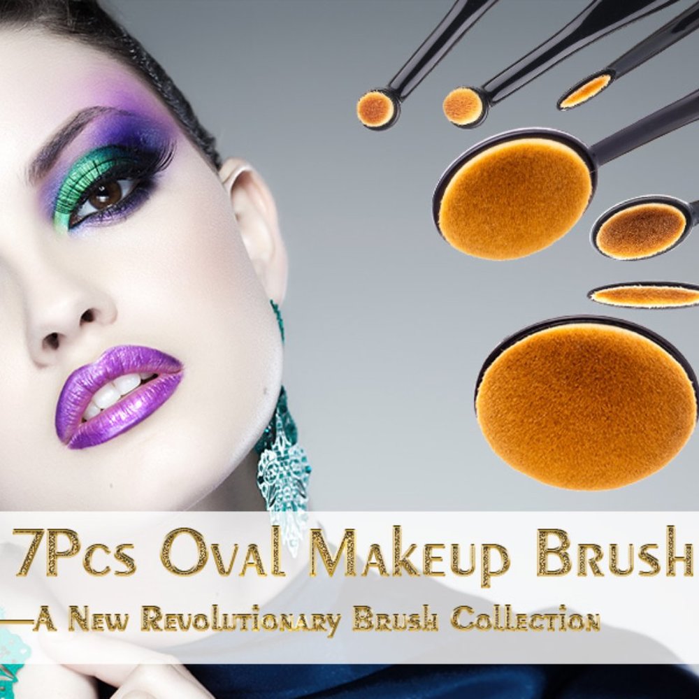 NEW 7p Rose Gold Oval Toothbrush Makeup Brush Set